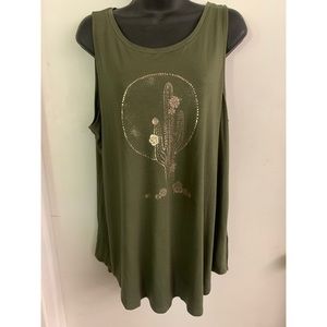 Tank Top, olive green with Cactus graphic.